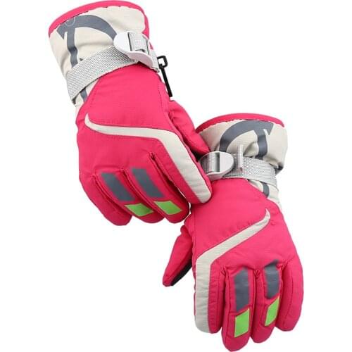 Children Boys Girls Snowmobile Winter Warm Ski Gloves Sports Waterproof Windproof Snow Mitten Adjustable Ski Strap Skiing WA 010