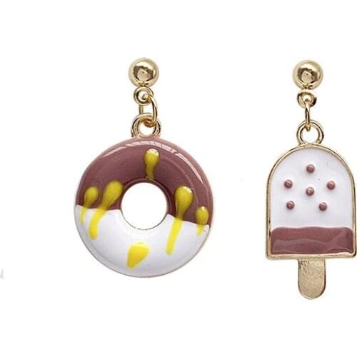 10 pair / lot Japanese and Korean ins cute asymmetric ice cream donut earrings sweet girl earrings