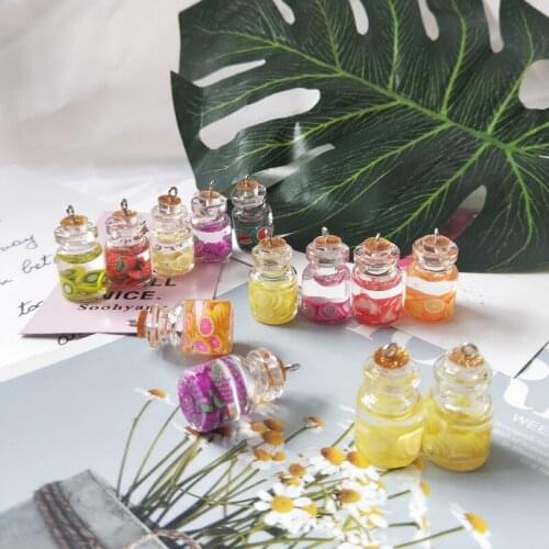 10pcs 15*28mm Fruit Bottle Resin Charms Transparent Glass Juice Drink Cup Pendants Earrings Floating DIY Jewelry Accessory FX403