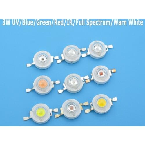 10pcs 3W High Power 395nm 410nm 440nm 520nm 660nm 730nm 850nm Full Spectrum Warm White COB LED Beads for LED Grow Light DIY