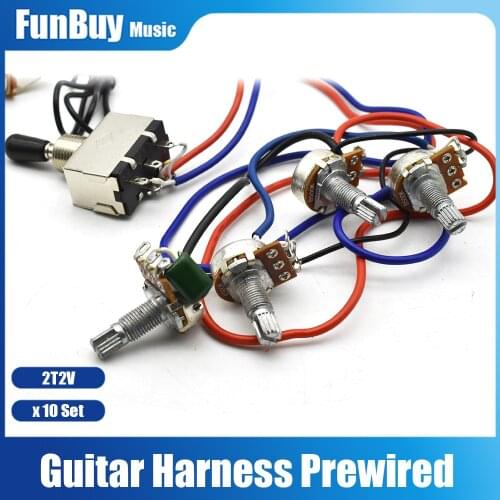 10Set 2T2V Electric Guitarra Wiring Harness Prewired 3 way Toggle Switch Jack A500k B500K for LP Electric Guitar Replacement