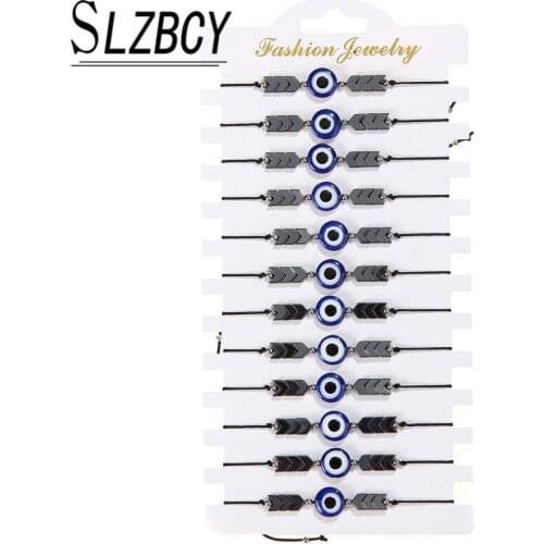 12pcs/set Blue Evil eye Charms Bracelets Set Bohemia Handmade Woven Rope Bracelet Black Stone Beaded Bracelets For Women Gift