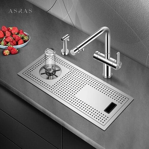 304 Stainless Steel Cup Washer Bar Counter kitchen Hidden Sink 4mm Thickness Embed Handmade Brushed Sink For Milk Tea Cafe Shop