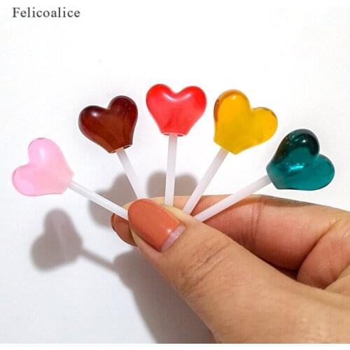 5pcs 42mm Resin Transparent Heart Shape Glitter Lollipop Cute Lollipop 3D Cabochons Decoration Crafts for Earrings & Pendants