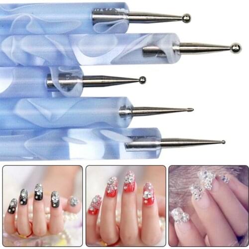 5pcs/set Nail Art Dotting Pen Tools 3D UV Gel Polish Rhinestone Painting Needles Dots Pen 2 Way Nails Design Decoration Tips