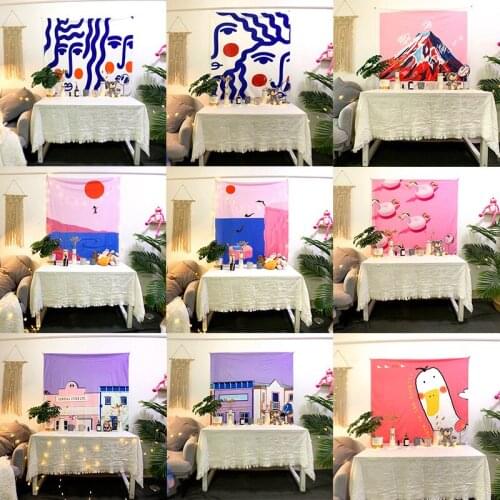 Bohemian Landscape animal cartoon woman sun Tapestry Wall Hanging Yoga Beach Towel Decor Home Living Room Bedroom Office