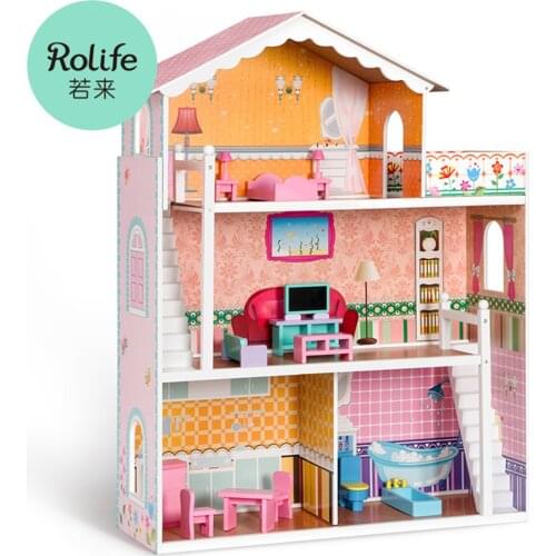 Robotime Rolife Large Three-Story Doll House 15 Accessories Play Set Girl Toy Dollhouse with Furniture DIY Gift