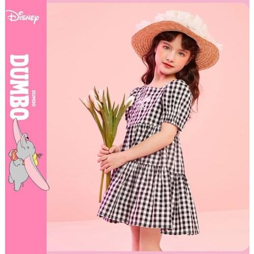 Disney Children Dress Girl Suit Woven Fabri Short Sleeve Dress Summer Skin Friendly Ventilation Lovely Dumbo Dress for Girls