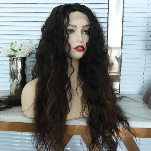 Long Mixed Color Natural Water Wave Highlights Wig Synthetic T Part Lace Wig Heat Resistant Pre Plucked Daily Use Hair For Women