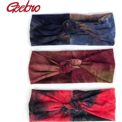 Geebro Fashion Tie Dye Bohemia Twist Headwear Women Elastic Hairband Female Bow Knotted Wide Headband Turban Hair Accessories