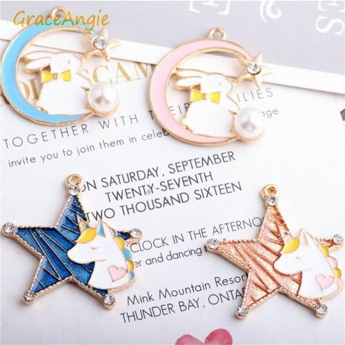 GraceAngie 5pcs Alloy Enamel Rabbit Gold Color Charms Pendant For Women DIY Earrings Bracelet Necklace Handmade Accessory