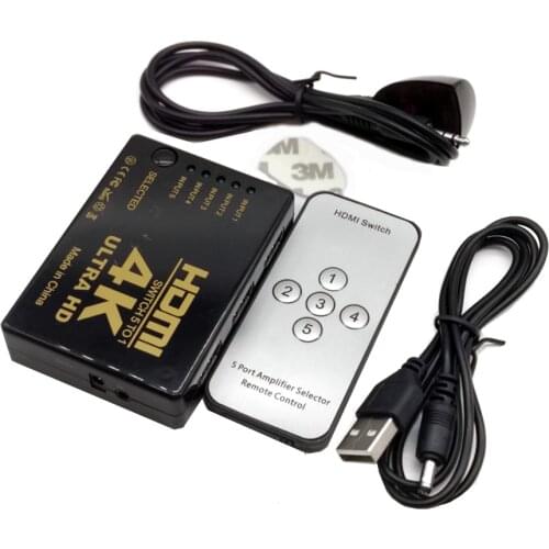 HD 4K*2K HDMI-compatible Switcher 1x5 Port 5 input in to 1 Switch Selector Splitter Hub With IR Remote 3D for PS3 Xbox 360 HDTV