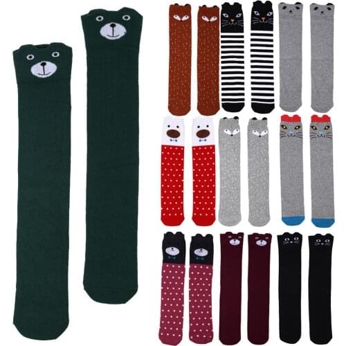 Cotton Cartoon Childrens Baby Fox Socks with Bear Knee Highs Long Cute Infantil Kids for Girls Kniekousen 3-12 Years Old
