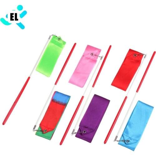 Colorful 2M Dance Ribbon Gym Rhythmic Gymnastics Art Gymnastic Ballet Streamer Twirling Rod Outdoor Sport Games