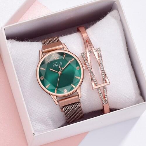 Luxury Rose Gold Woman Watches Mirror Dial Magnet Women Wristwatch Set Mesh Crystal Female Ladies Watch Fashion Gift reloj mujer
