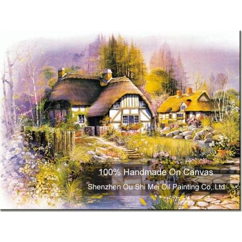 New DaFen Hand Painted Cottag Landscape Oil Painting On Canvas for Hotel Decor Beautiful Forest Scenery Living Room Decor Art