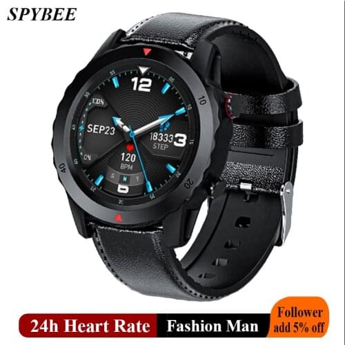 New Smart Watch Men 24h Heart Rate Monitoring 1.28 inch Full Screen Touch Fashion Leather Strap Multi sport Smartwatch For Gift