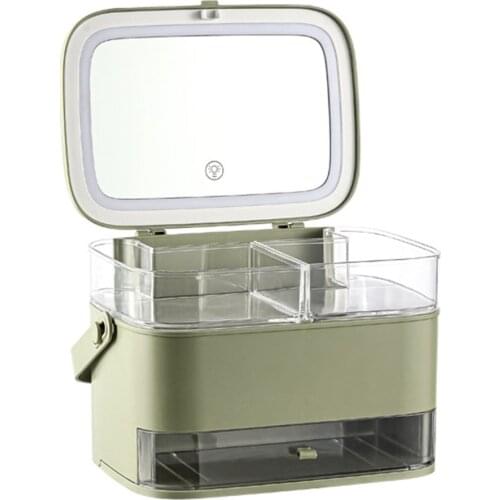 New Cosmetic Storage Box With Mirror Led Light Desktop Makeup Organizer Case Dust-Proof Drawer Type Organizer for Cosmetics