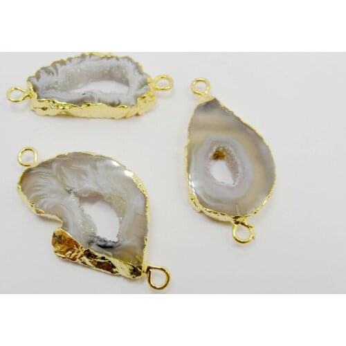 Wholesale Natural Geode Agat Necklace Pendant 5pcs/lot Gold Drusy Pendant Necklace Bracelet Connectors 2loops drusy pendant