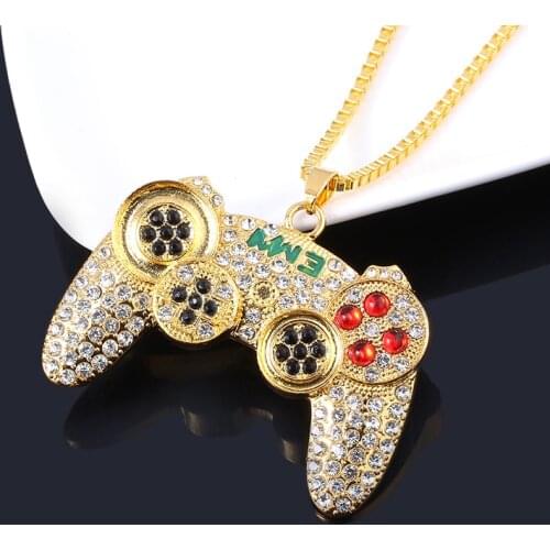 SG Hip Hop Punk Crystal Game Machine Handle Necklace Pendant Play Game Controller Necklace For Women Men Fashion Cool Jewelry