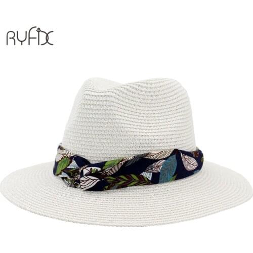 Summer women Jazz Hat Flora Strip Straw Hat Women Men Summer Beach Panama Beach Straw Cap HA196