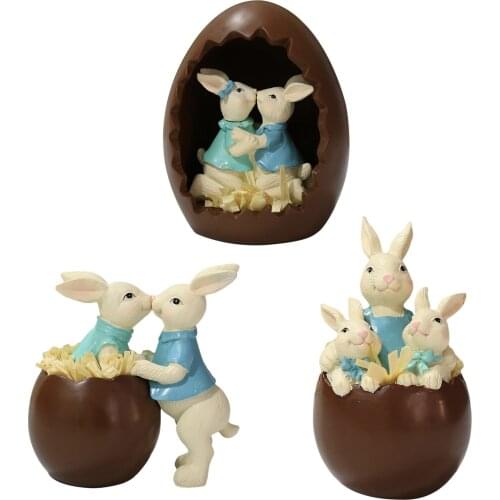 Easter Chocolate Eggshell Bunny Ornament Tabletop Decoration Resin Lovers Rabbit Handicraft Oranment Easter Decorations