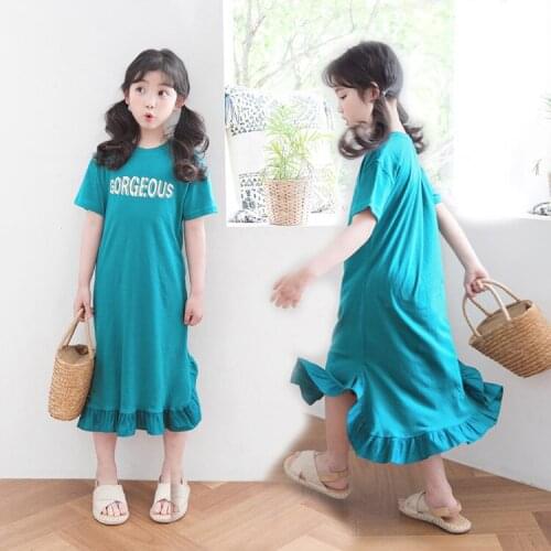 Big Girls Shirt Dress 2019 Summer Cotton Fashion Letter Printed Kids Baby Princess Dress Children vestidos Age 4 6 8 10 12 14 16