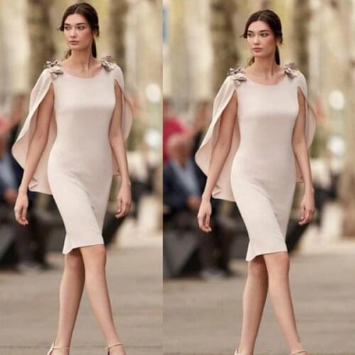 Simple Mother Of The Bride Dresses With Cape Sheath Short Knee Length Wedding Guest Dress Formal Party Gown vestidos de madrinha