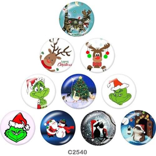 Christmas CAT Deer 12mm/18mm/20mm/25mm/30mm/40mm Round glass cabochon flat back Making findings snap button jewelry C2540