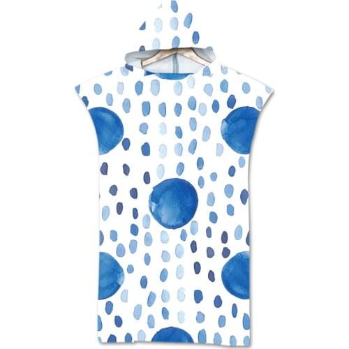 Blue White Pattern Outdoor Adult Hooded Beach Towel Bathrobe Towels Women Man Bathrobe Swimming Cloak
