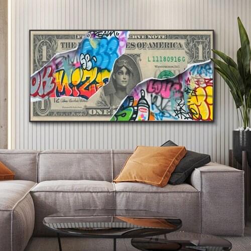 Modern Abstract Graffiti Street Art Dollar Poster HD Canvas Painting Cuadros Posters Print Wall Art for Living Room Home Decor