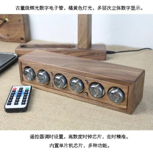 Glow Digital Tube Clock Black Walnut Solid Wood Antique Grade QS30 SZ8 Digital Tube DIY Retro