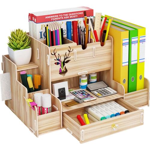 Pen holder Nordic ins storage box creativity office,desk stationery box wooden large capacity rack wooden book box
