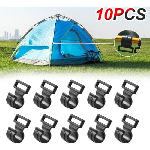 10pcs 20mm Tent C Shaped Clip Plastic Tent Suspension Hooks Awning Pole Inner Hanger Clips S/M/L Black Outdoor Tools