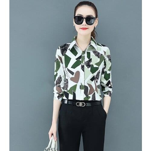 New 2021 Spring Print Shirt Women Long Sleeve office Shirts Korean Slim Fashion Blouses Autumn Blouse Tops Plus Size 5XL Blusas