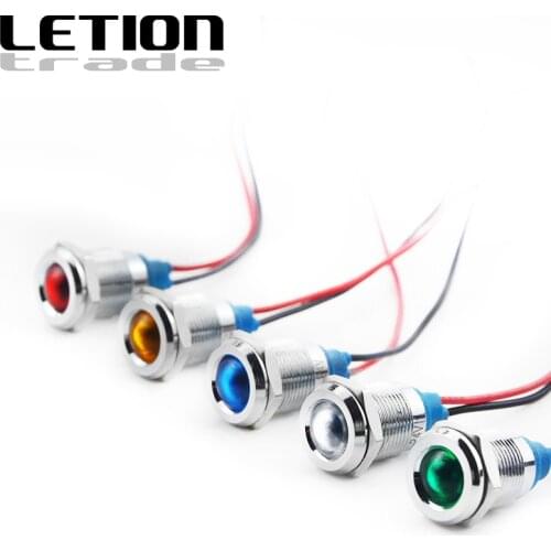 1PCS 12mm LED Metal Indicator Light Waterproof IP67 Signal Lamp 6V 12V 24V 220V Red Yellow Blue Green White Free Shipping