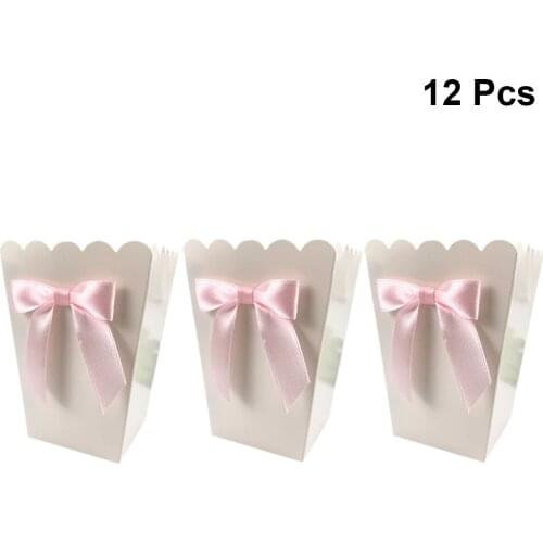 12pc Bow Popcorn Box Party Supplies Paper Popcorn Boxes Bags Candy Snack Treat Boxes Food Container Birthday Baby Shower Wedding