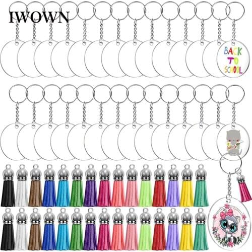 120pcs/set Clear Acrylic Keychain Blanks Circle Tassels Acrylic Circle Keyring Tassels Jump Rings Set For Jewelry DIY Keychains