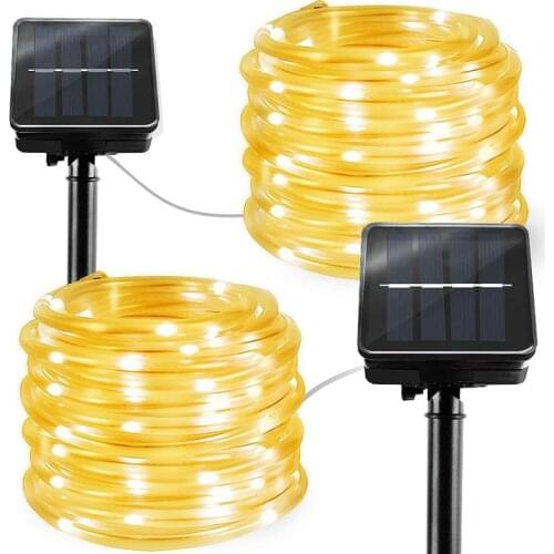 Outdoor Solar Rope Lights 2 Pack Solar Powered Waterproof Tube 12m 100 Led Copper Wire Fairy Lights for Garden Fence Patio Yard