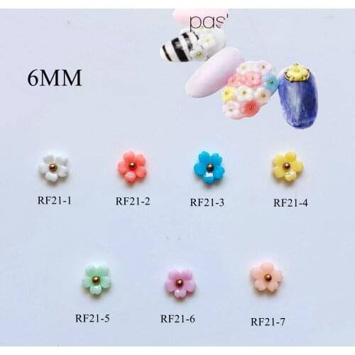 200pcs/bag Nail Art Resin Flower Decoration Different colors flower with gold pearl ball RF21