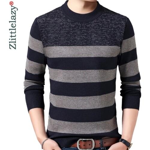 2020 Casual Thick Warm Winter Striped Knitted Pull Sweater Men Wear Jersey Dress Pullover Knit Mens Sweaters Male Fashions 02120