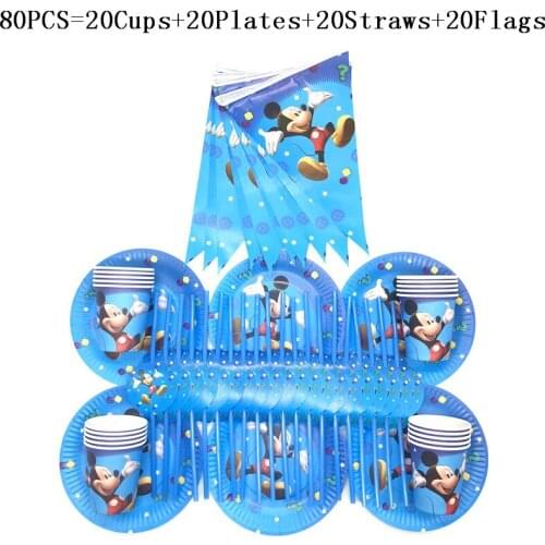 40Pcs/80Pcs New Sale Disney Mickey Movies Birthday Party Supplies Paper Cups Plates Straw Banner For Kid Party Decor Supplies