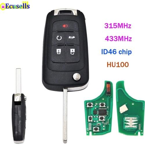 5 Buttons folding Flip 315MHz 433mhz Remote Key fob with ID46 chip For Chevrolet Cruze Camaro Equinox Malibu Sonic HU100 uncut