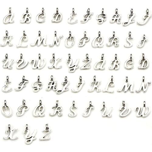 52Pcs/Set Bulk Lots Tibetan Silver Mix Charm 26 Letter A-Z Pendants Jewelry DIY