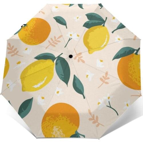 Automatic Umbrella Summer Lemons Oranges Flowers And Leaves three-fold umbrella women men rain umbrella