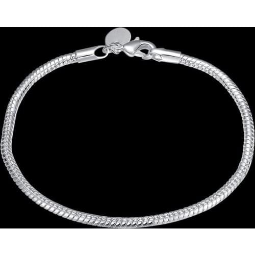 Hot 3MM snake bone chain 925 sterling silver Bracelets for women man Wedding party Wild classic Christmas Gifts fashion Jewelry