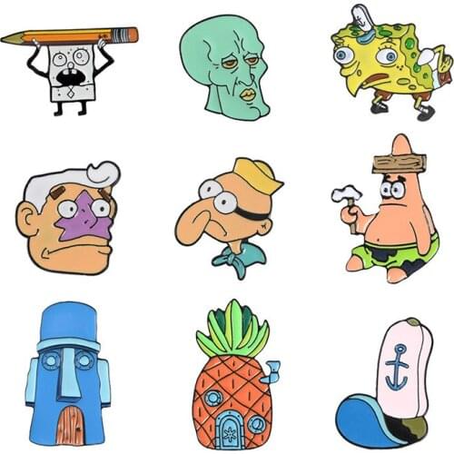 Children Jewelry Cartoon Sponge Enemal Brooches Lapel Pin Shirt Bag Aircraft Badge Mini Jewelry Gift
