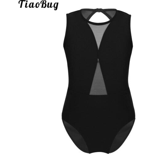 TiaoBug Kids Girls Sleeveless Mesh Keyhole Back Ballet Dance Dress Gymnastics Leotard Jumpsuit Bodysuit
