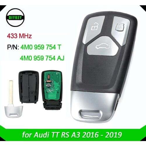 DIYKEY 4M0 959 754 AJ T Smart Remote Car Key Fob 3 Buttons 433MHz for Audi TT A4 A5 Q5 Q7 S5 SQ5 - 4M0959754AJ, 4M0959754T