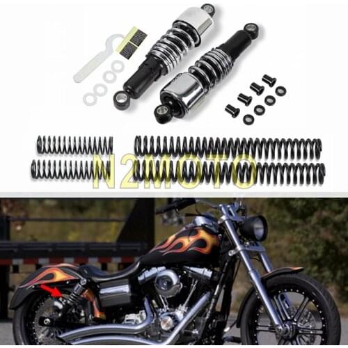 For Harley Dyna FXD 1991-2005 Chrome 10.5 inch Shocks w/ Fork Springs Front Rear Lowering Slammer Kits Motorbike Shock Absorber